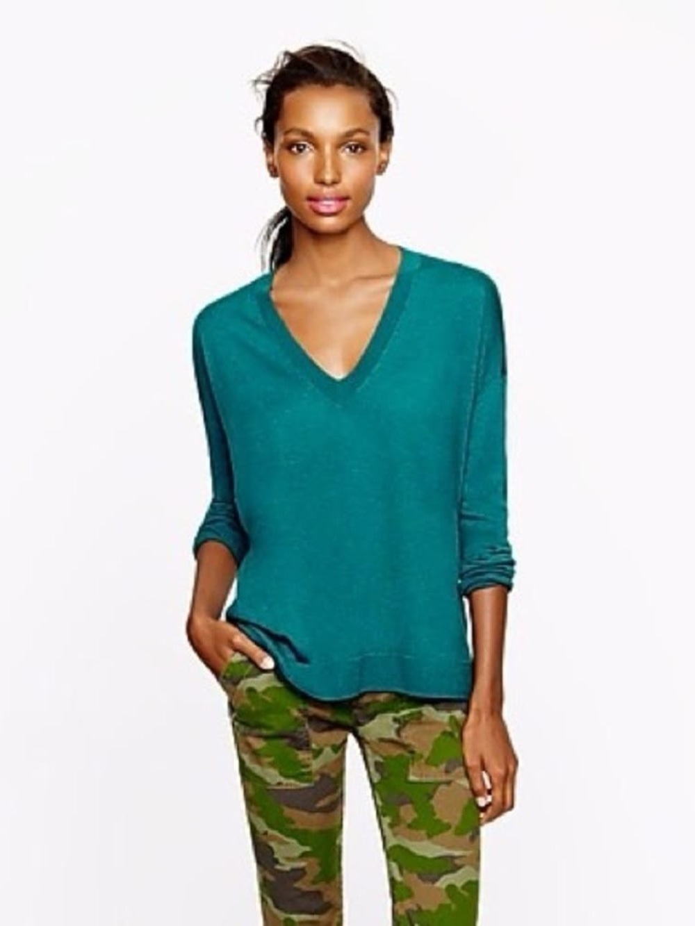J.Crew Cashmere V-neck boyfriend sweater
in Teal - EUC
